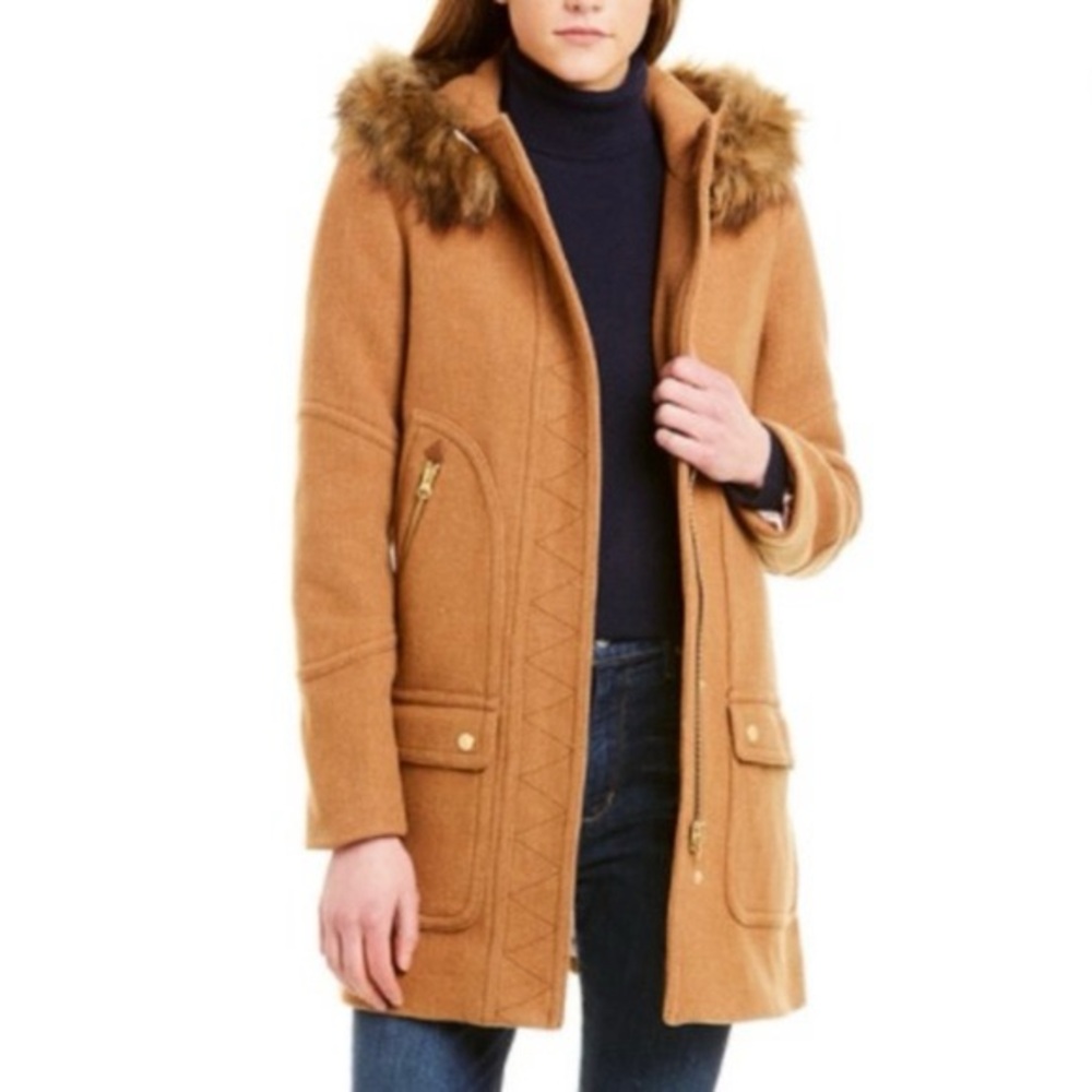 J. Crew Gold Utility Jacket with Fur-Trimmed Hood